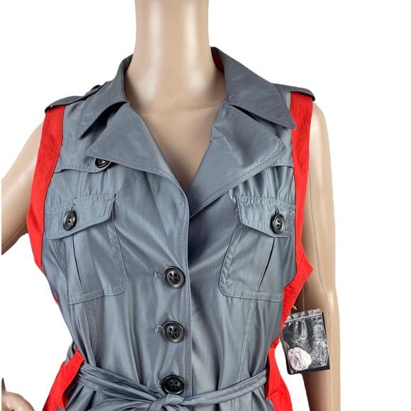 New GET Women Colorblock Gray Red Sleeveless Asymmetric Hem Vest Jacket M - Picture 1 of 2